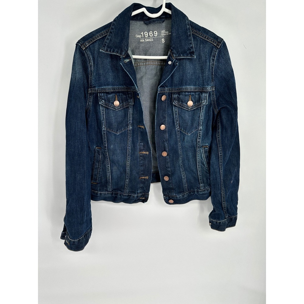 Gap 1969 Denim Jacket‎ Dark Wash Trucker Style Button Front Size S